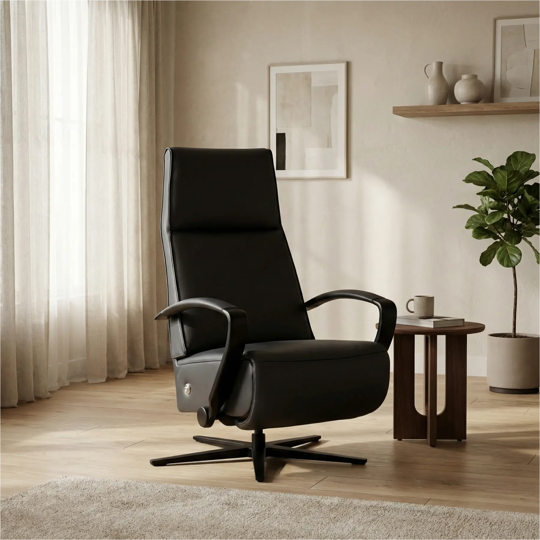 afbeelding van Leren relaxfauteuil Idol elektrisch - Massif Graphite (donkergrijs) - Medium (zithoogte 46cm) - Stervoet zwart
