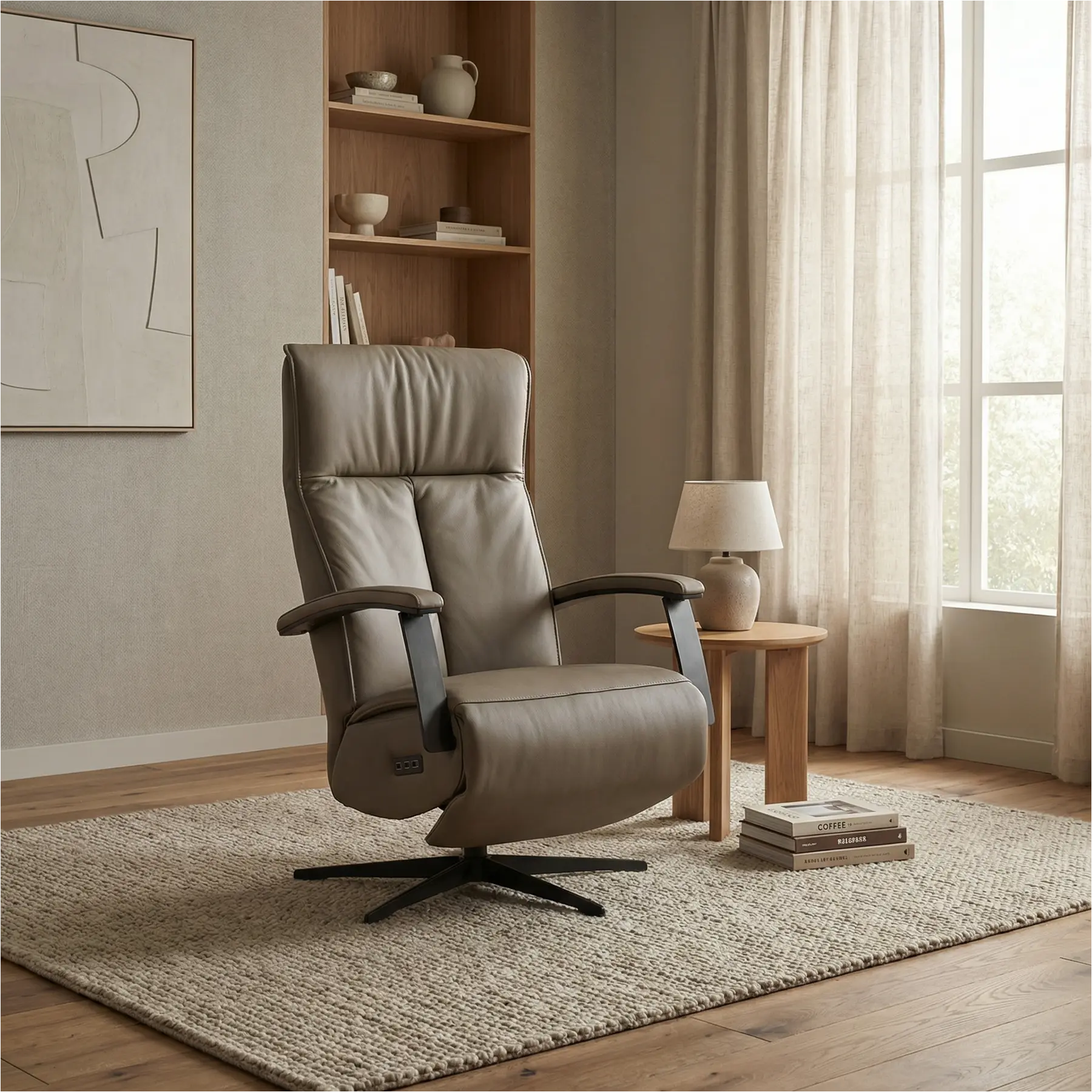 afbeelding van Leren relaxfauteuil met hartbalans Pure - Toledo Moss (bruin/groen) - large - stervoet zwart (slank)