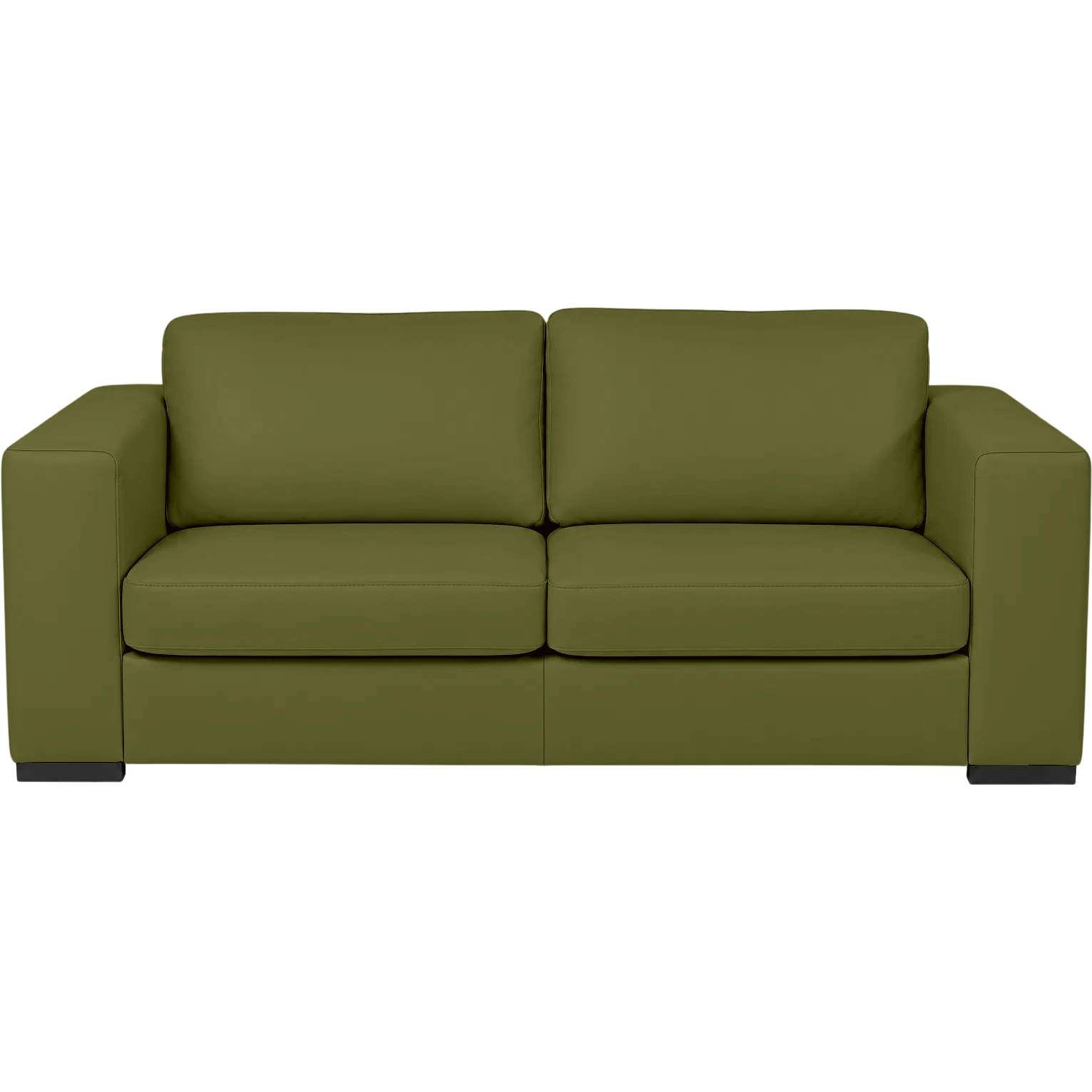afbeelding van Leren bank Flow - 2,5 zits - Toledo Apple Green (groen) - Poten hout bruin