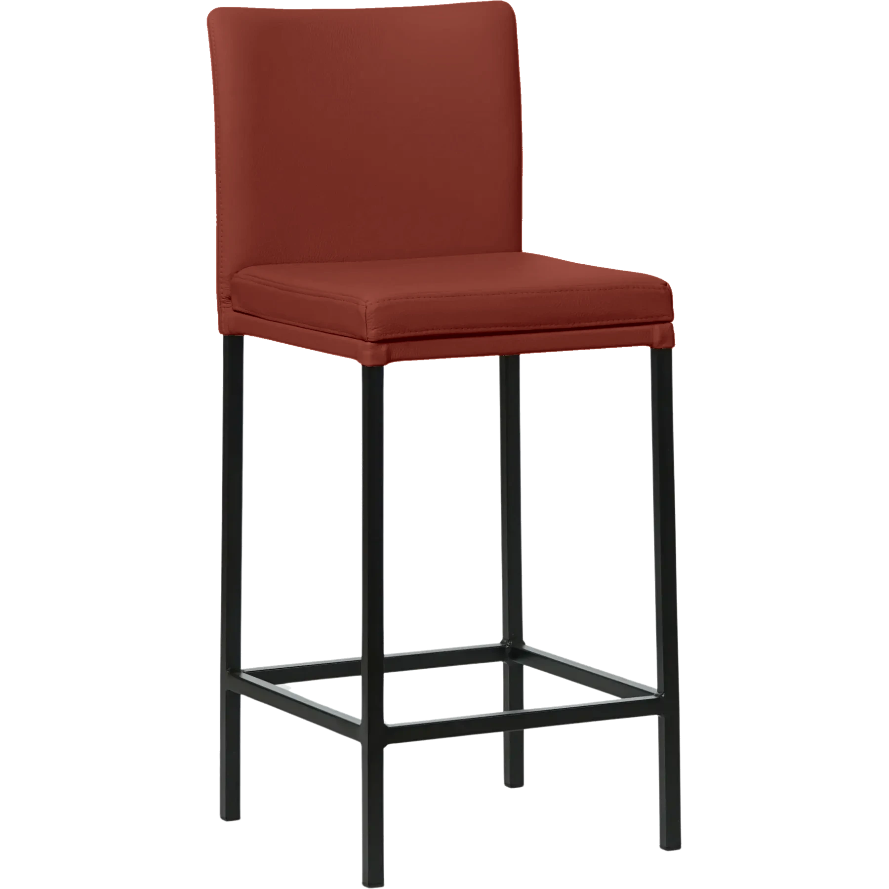 afbeelding van Leren barkruk Break laag - Toledo Cherry (rood) - Poten staal vierkant zwart