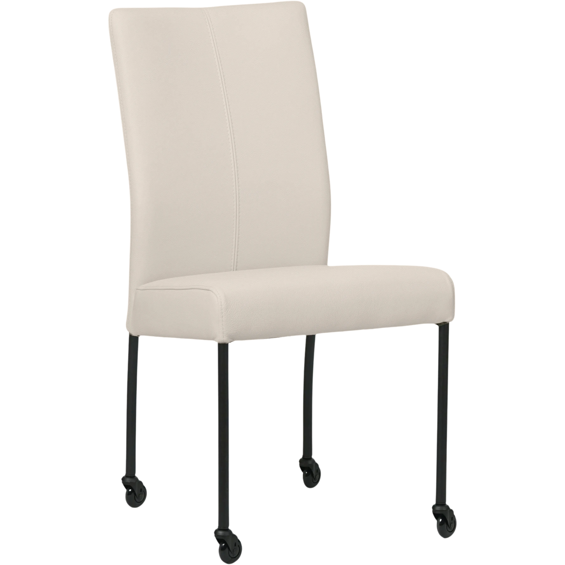 afbeelding van Leren eetkamerstoel Comfort met wieltjes - Toledo Misty (crème) - Poten staal rond zwart