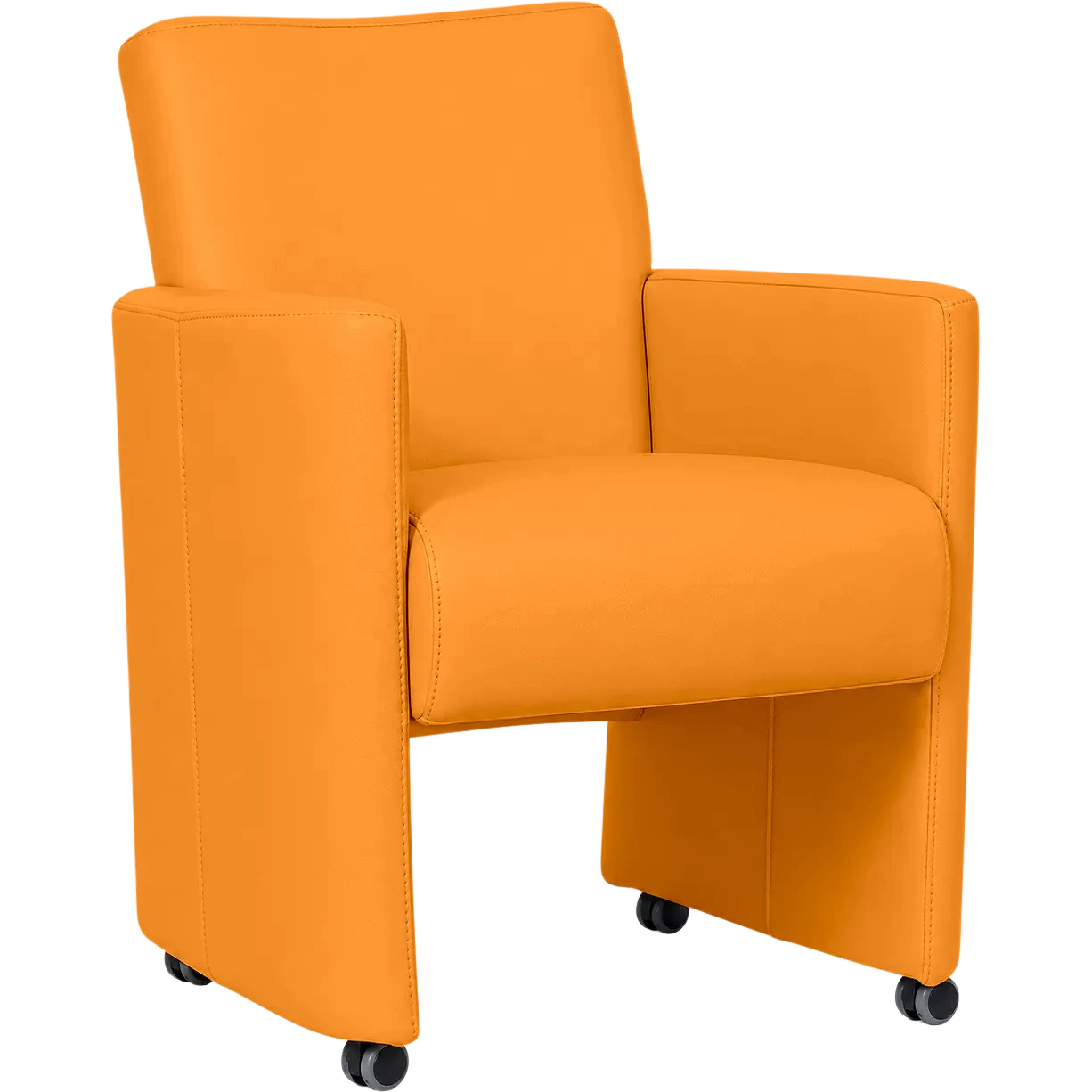 afbeelding van Leren eetkamerstoel Elegant - Toledo Mandarin (oranje) - Met handgreep RVS
