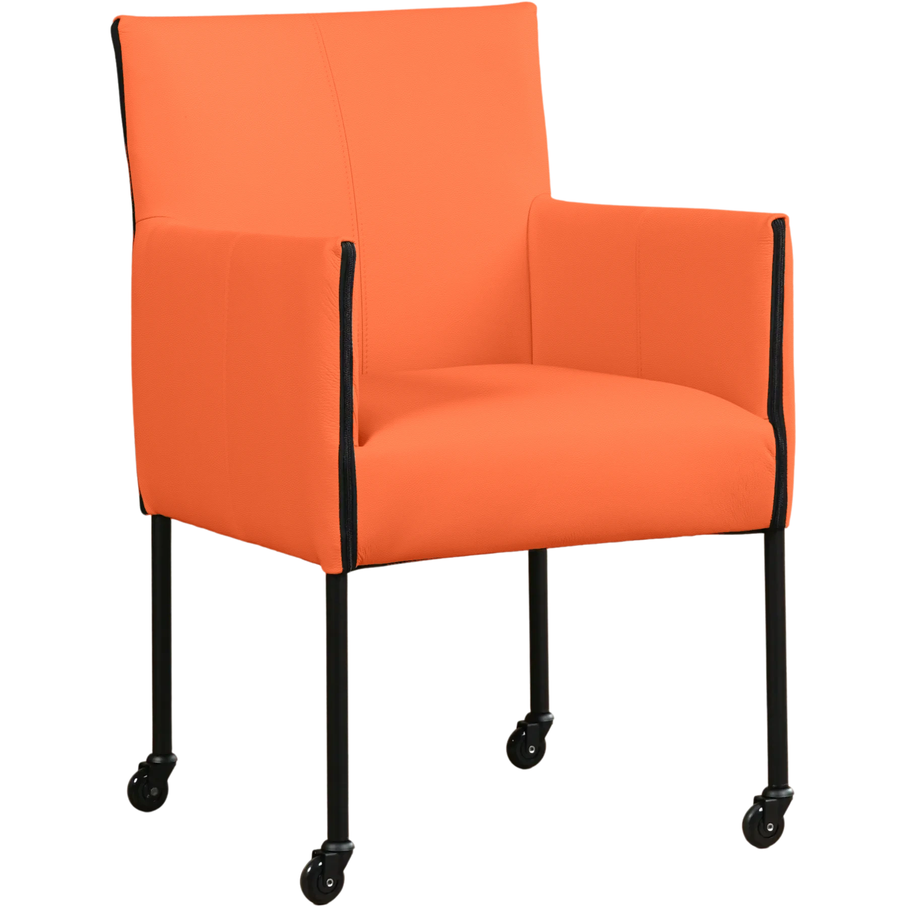 afbeelding van Leren eetkamerstoel More - Toledo Orange (oranje) - Poten staal rond zwart